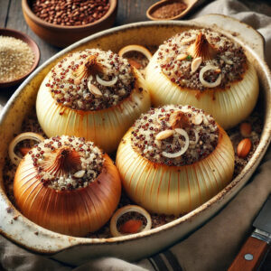 gefüllte zwiebeln mit tischleindeckdich, gekauft bei sanaviva